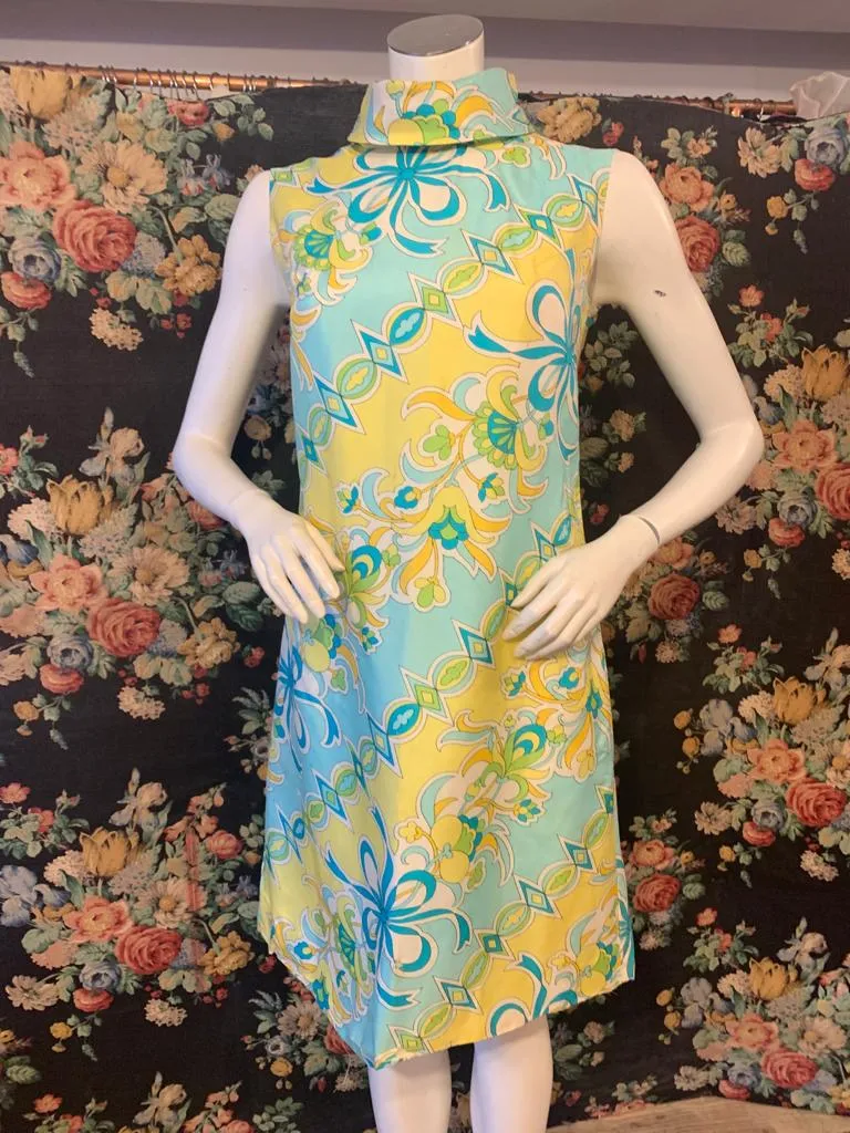 1960s Colin Glascoe Funnel Neck Shift Dress
