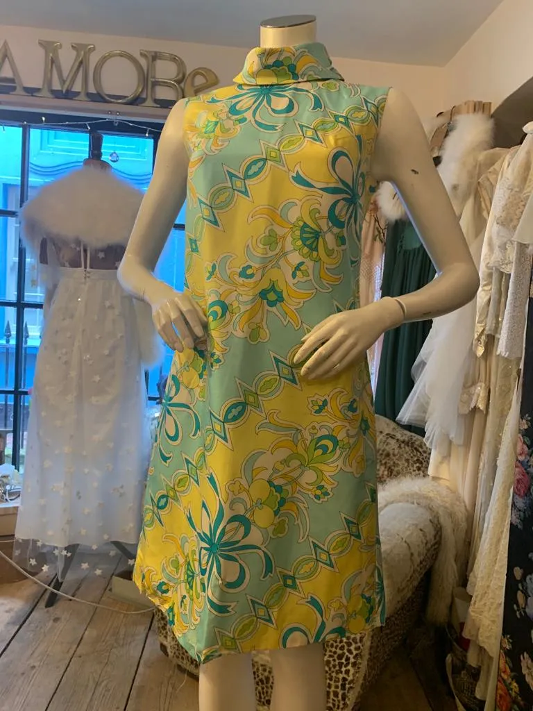 1960s Colin Glascoe Funnel Neck Shift Dress