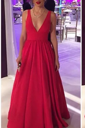 2019 Long Satin Red Prom Gowns,Sexy Backless Evening Party Dresses PFP1010