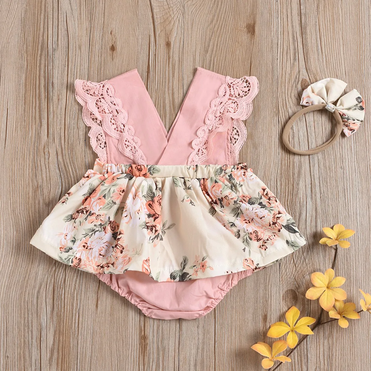 2PCS Lovely Floral Printed Romper