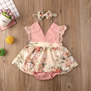 2PCS Lovely Floral Printed Romper