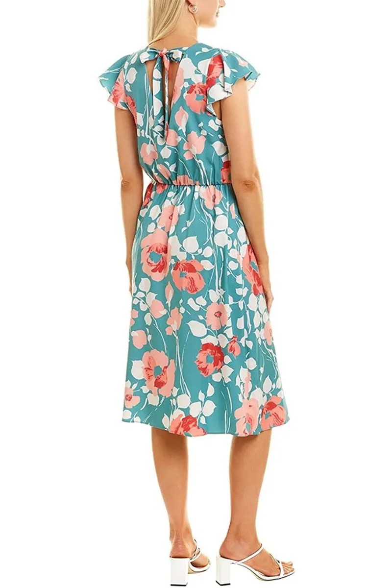 Adrianna Papell V-Neck Short Sleeve Tie Back Floral Print Jersey Dress