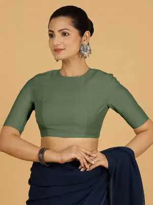 Amisha x Rozaana | Elbow Sleeves Saree Blouse in Hunter Green