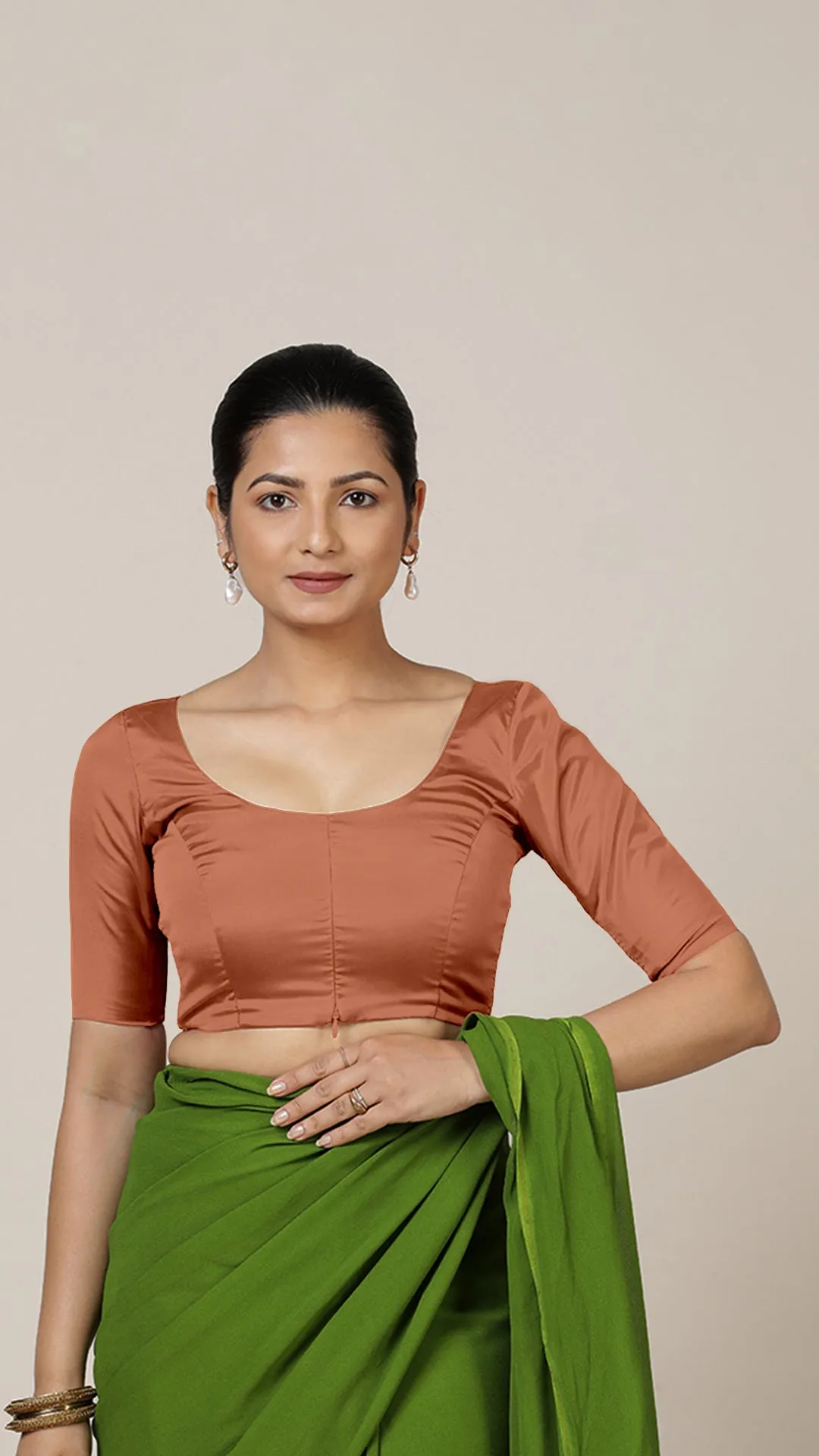 Anisha x Rozaana | Elbow Sleeves Saree Blouse in Metallic Copper