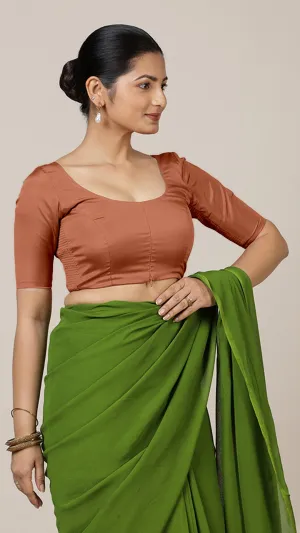 Anisha x Rozaana | Elbow Sleeves Saree Blouse in Metallic Copper