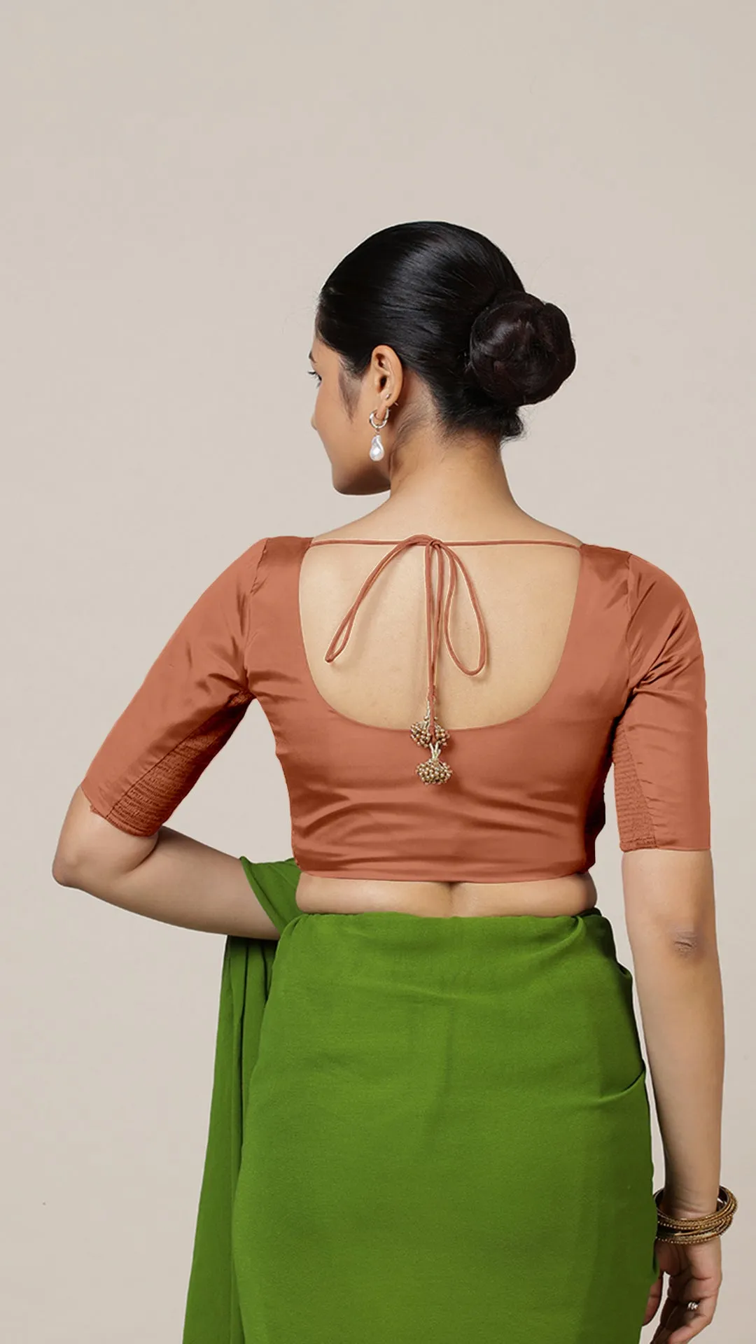 Anisha x Rozaana | Elbow Sleeves Saree Blouse in Metallic Copper