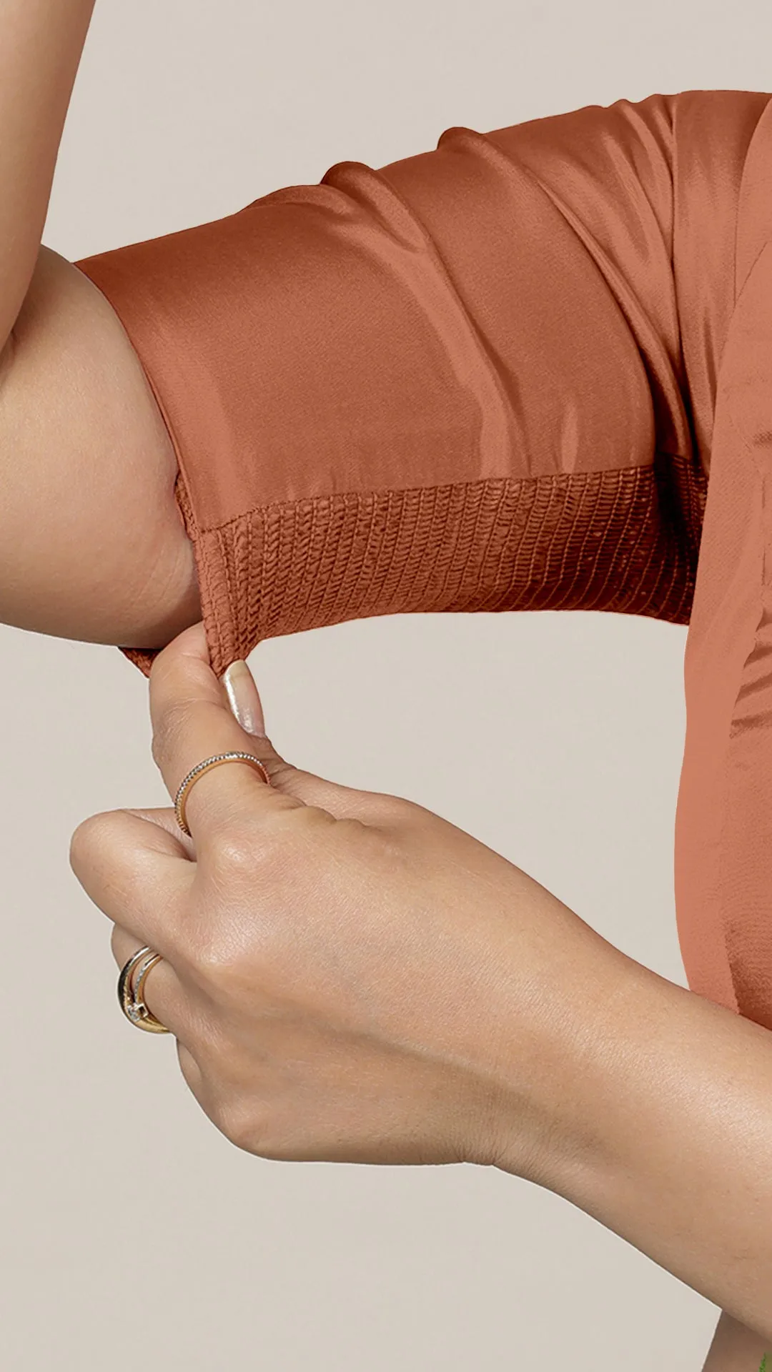 Anisha x Rozaana | Elbow Sleeves Saree Blouse in Metallic Copper