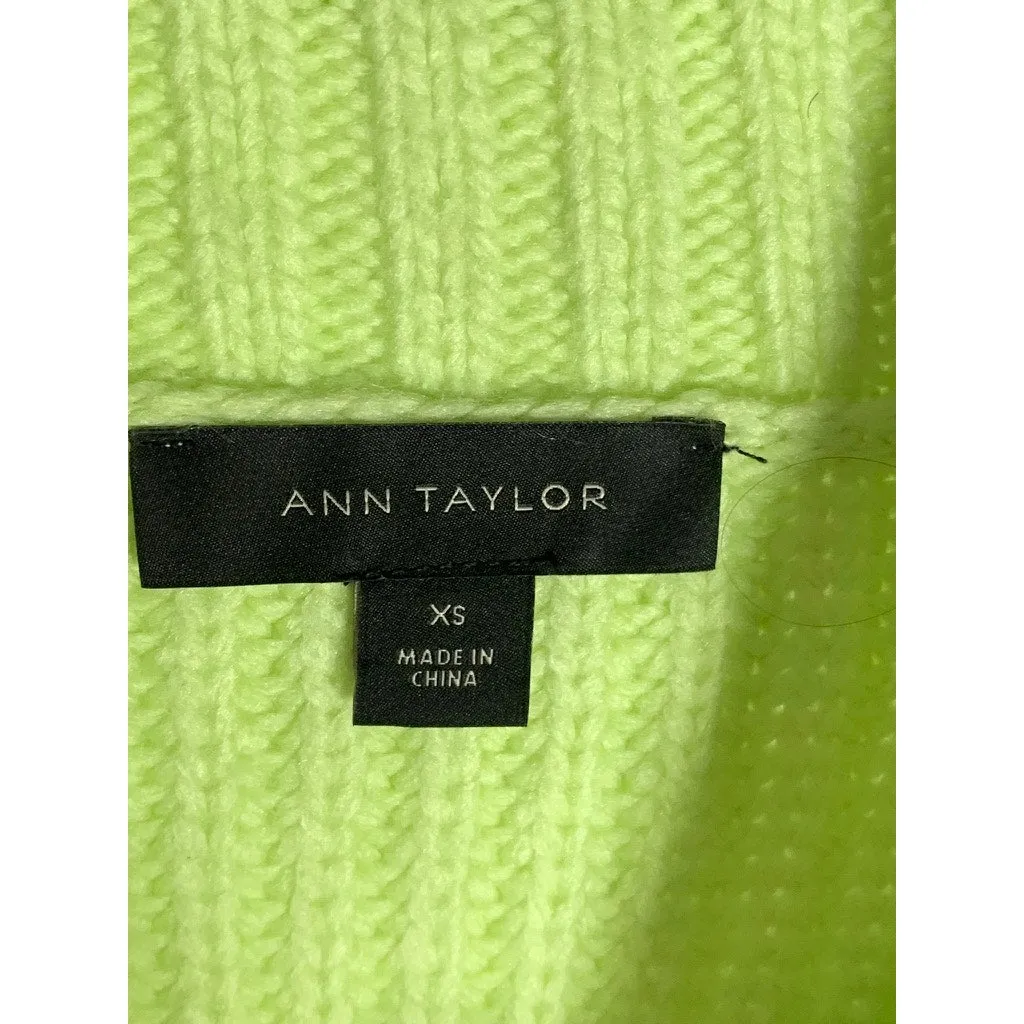 ANN TAYLOR Women's Lime Green Rib Knit Long Sleeve Turtleneck Sweater SZ XS