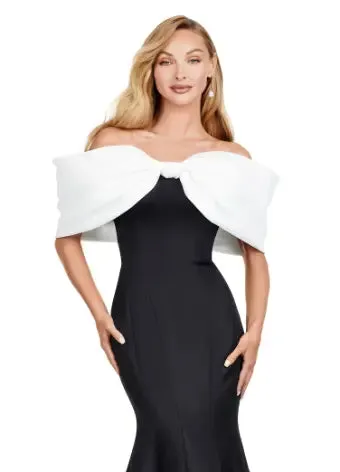 Ashley Lauren 11413 Evening Gown Mermaid Dress Off Shoulder Double Faced Satin Gown Oversized Bow Formal