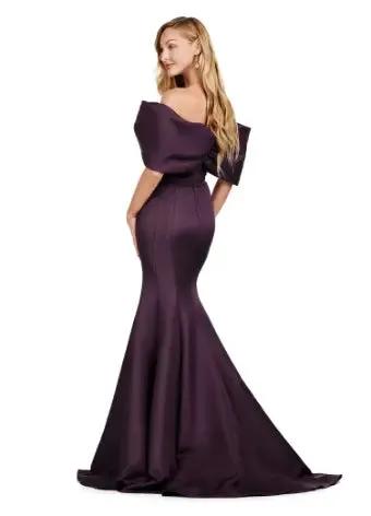 Ashley Lauren 11413 Evening Gown Mermaid Dress Off Shoulder Double Faced Satin Gown Oversized Bow Formal