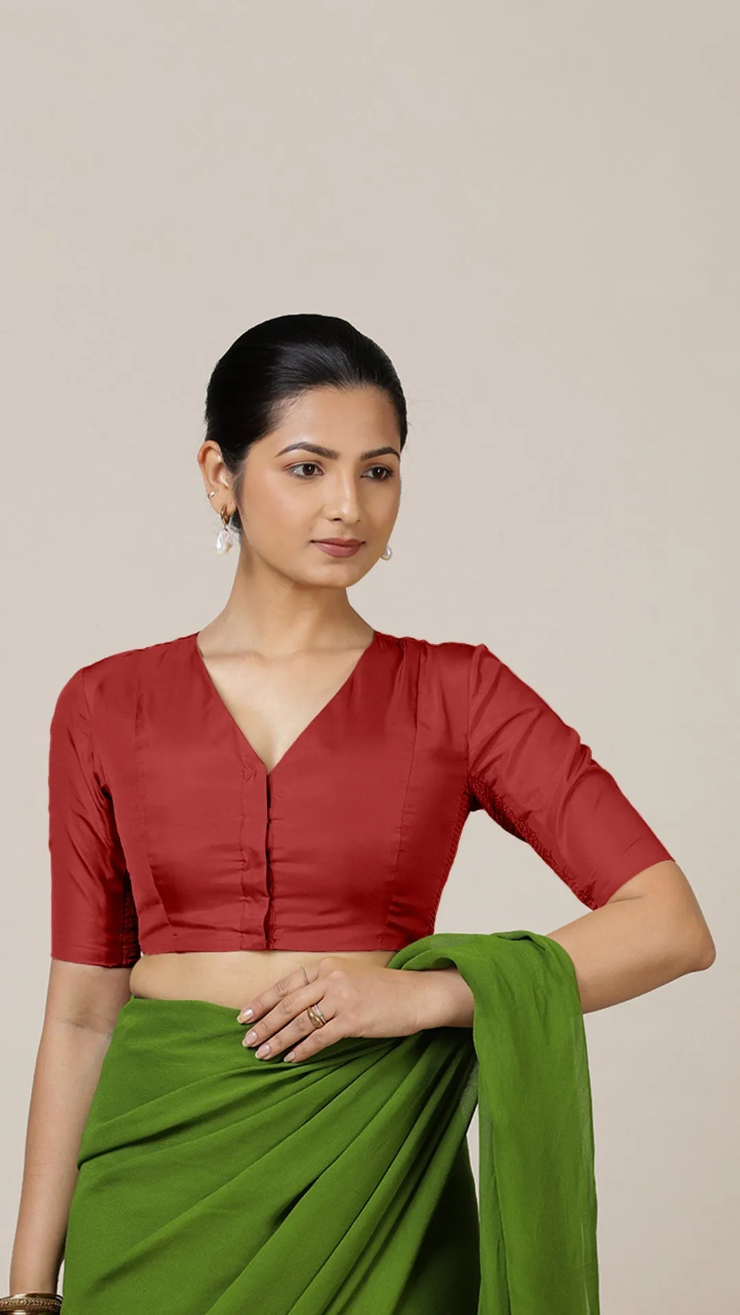 Begum x Rozaana | Elbow Sleeves Saree Blouse in Crimson Red