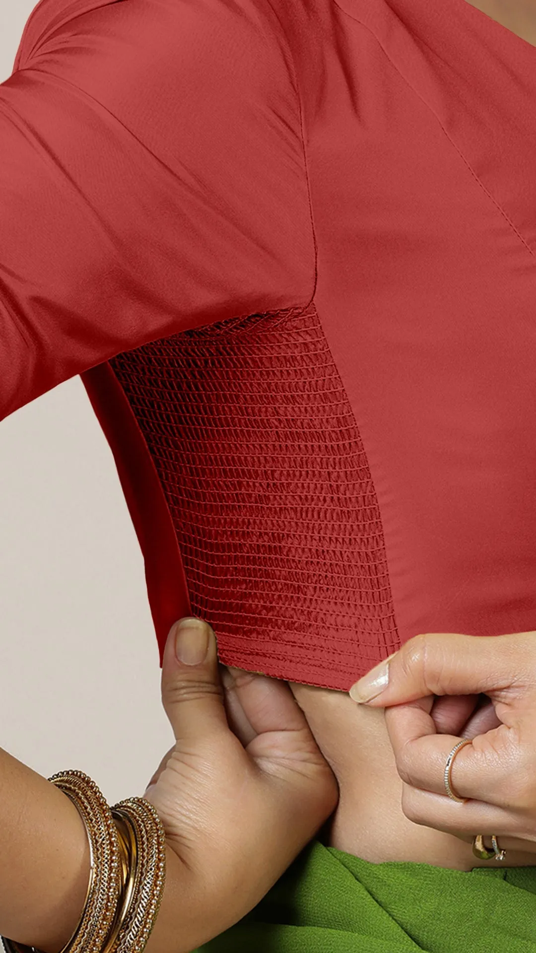 Begum x Rozaana | Elbow Sleeves Saree Blouse in Crimson Red