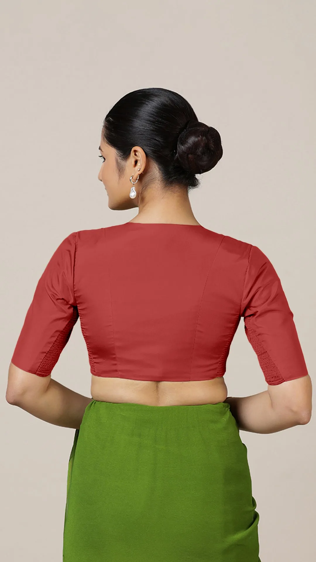 Begum x Rozaana | Elbow Sleeves Saree Blouse in Crimson Red