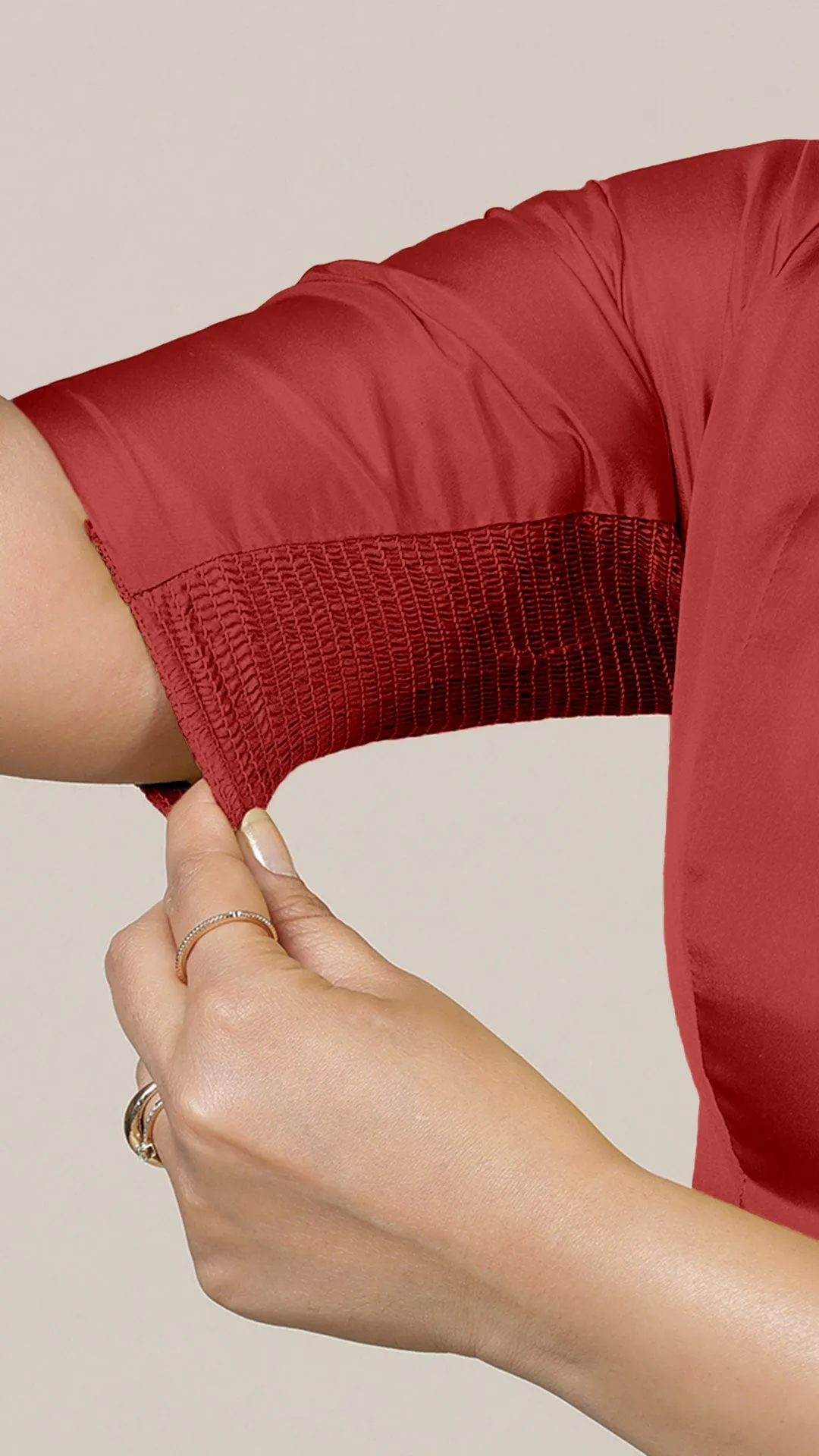 Begum x Rozaana | Elbow Sleeves Saree Blouse in Crimson Red