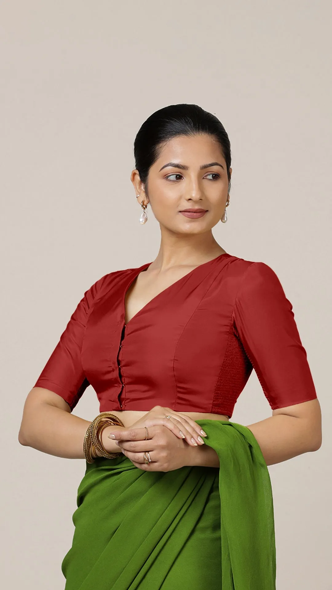 Begum x Rozaana | Elbow Sleeves Saree Blouse in Crimson Red
