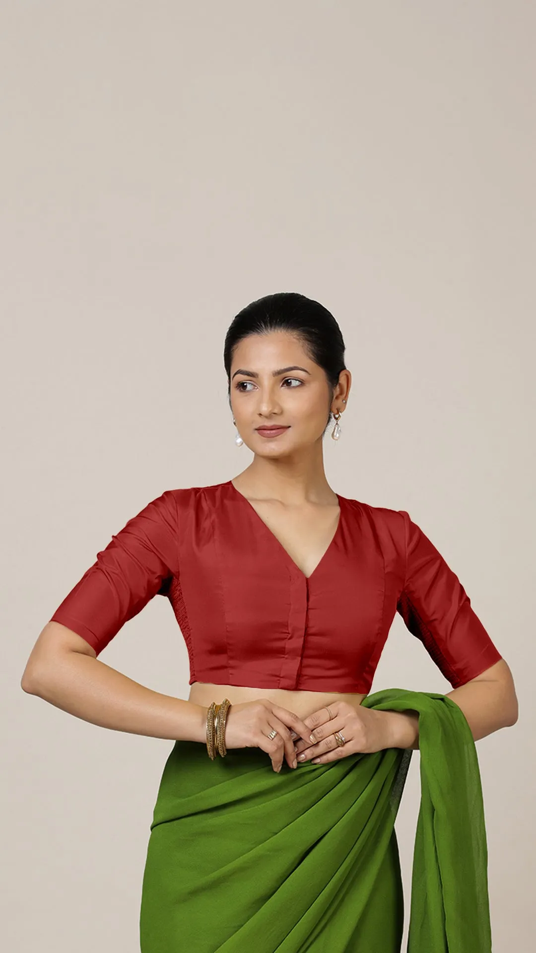 Begum x Rozaana | Elbow Sleeves Saree Blouse in Crimson Red