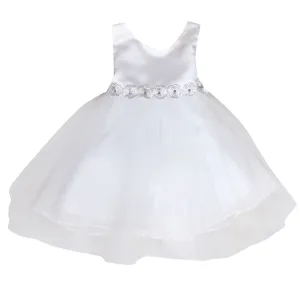 Big Girls White Satin Tulle Tea Length Junior Bridesmaid Dress 8-16