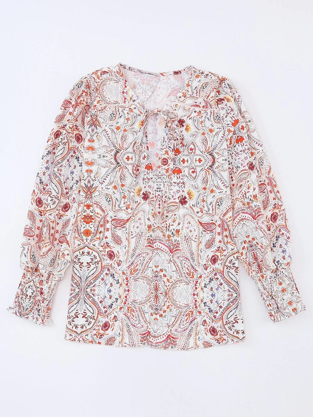 Bohemian Red Paisley Vintage Blouse with Shirred Sleeves