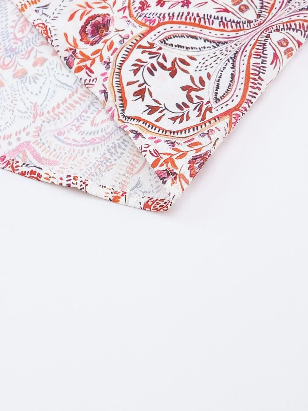 Bohemian Red Paisley Vintage Blouse with Shirred Sleeves