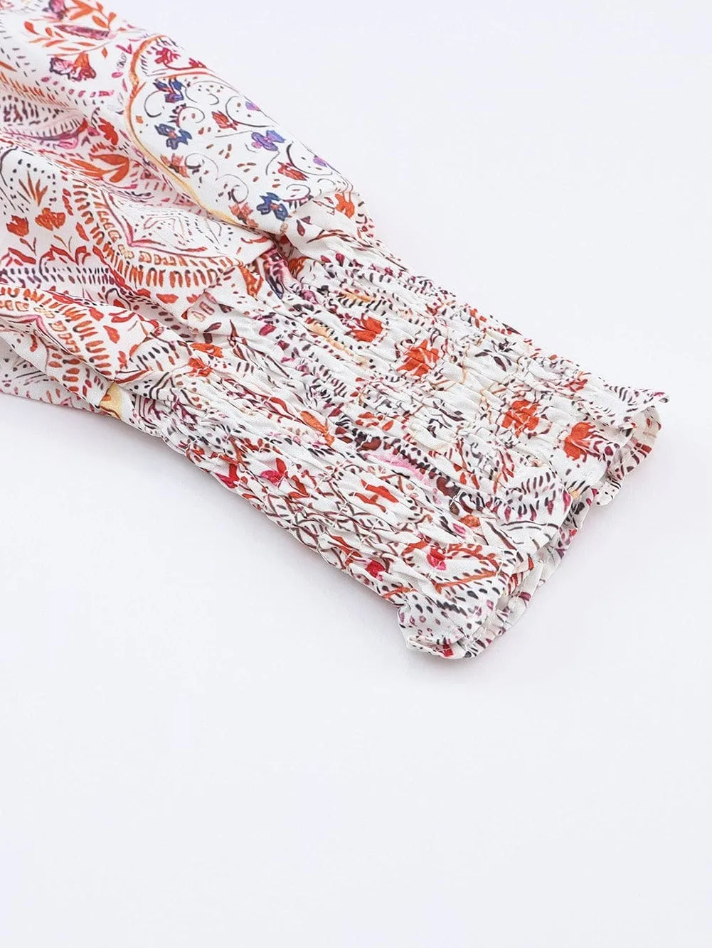 Bohemian Red Paisley Vintage Blouse with Shirred Sleeves