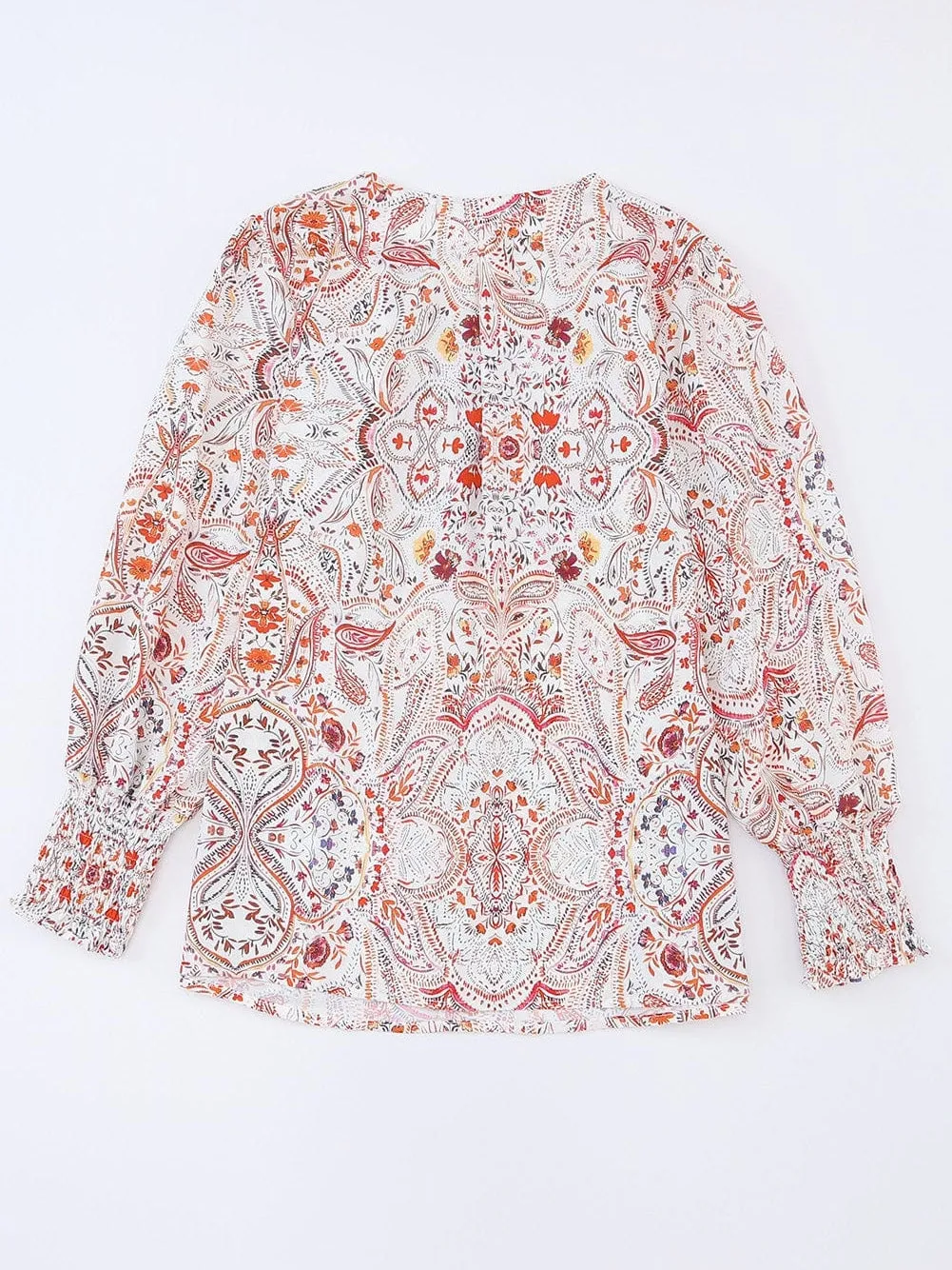Bohemian Red Paisley Vintage Blouse with Shirred Sleeves