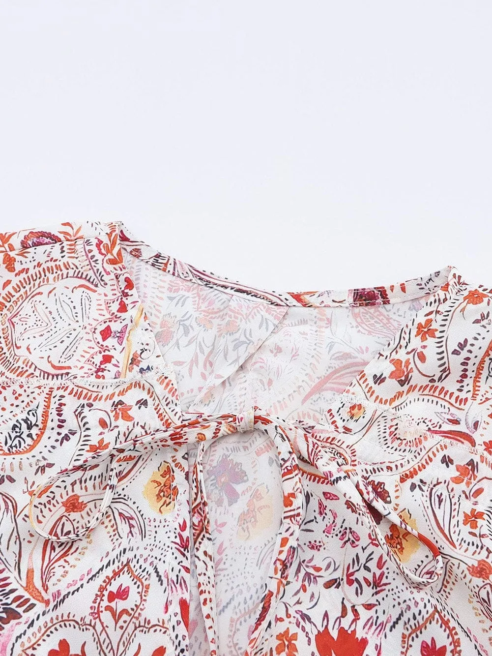 Bohemian Red Paisley Vintage Blouse with Shirred Sleeves