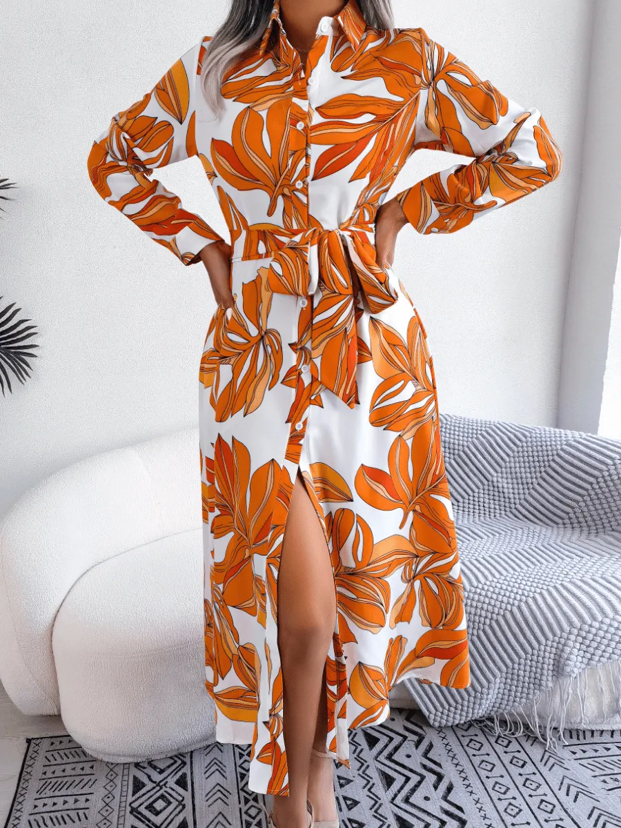 Button Down Midi Dress with Side Slit