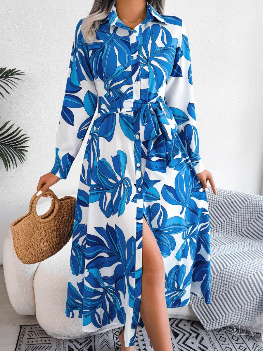 Button Down Midi Dress with Side Slit