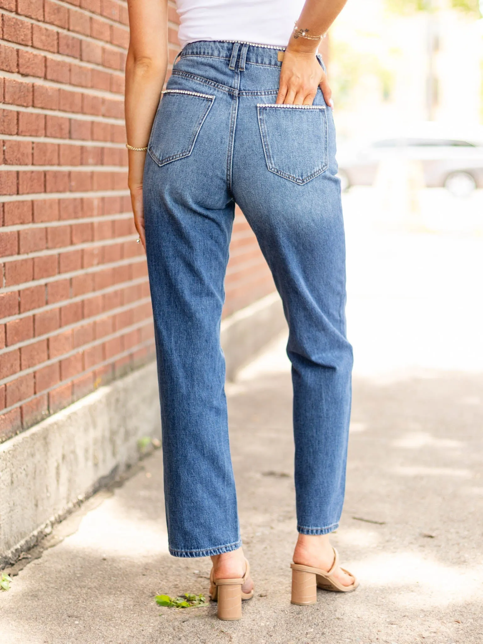 Cello Super High Rise Rhinestone Dad Jean