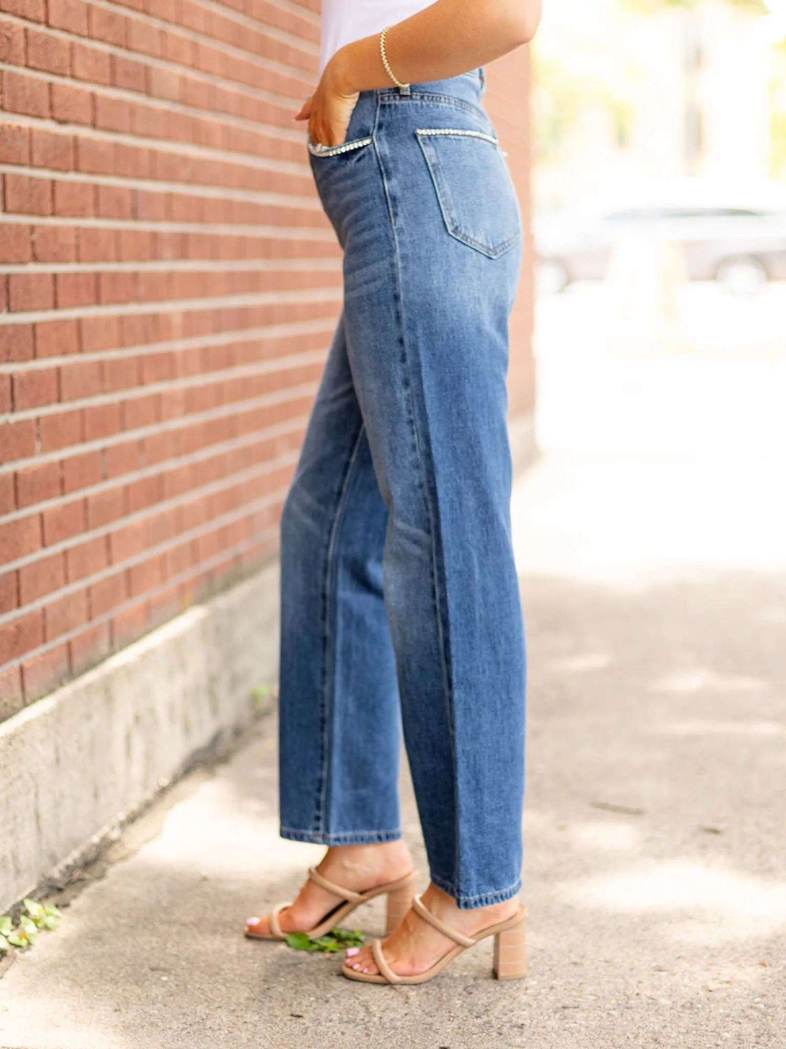 Cello Super High Rise Rhinestone Dad Jean