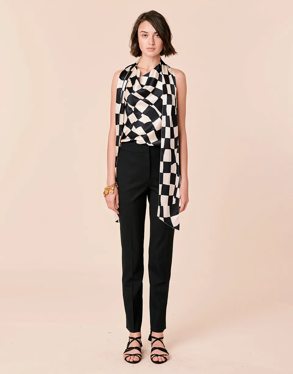 Checked Neck Tie Blouse