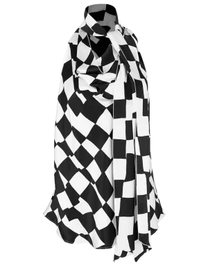 Checked Neck Tie Blouse