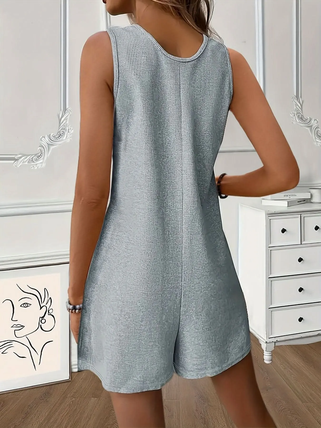 Chic Womens Sleeveless ButtonFront Romper with Pockets