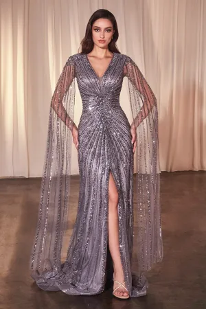 CINDERELLA DIVINE CD0239 Long Sleeve Fully Beaded Sheath Gown