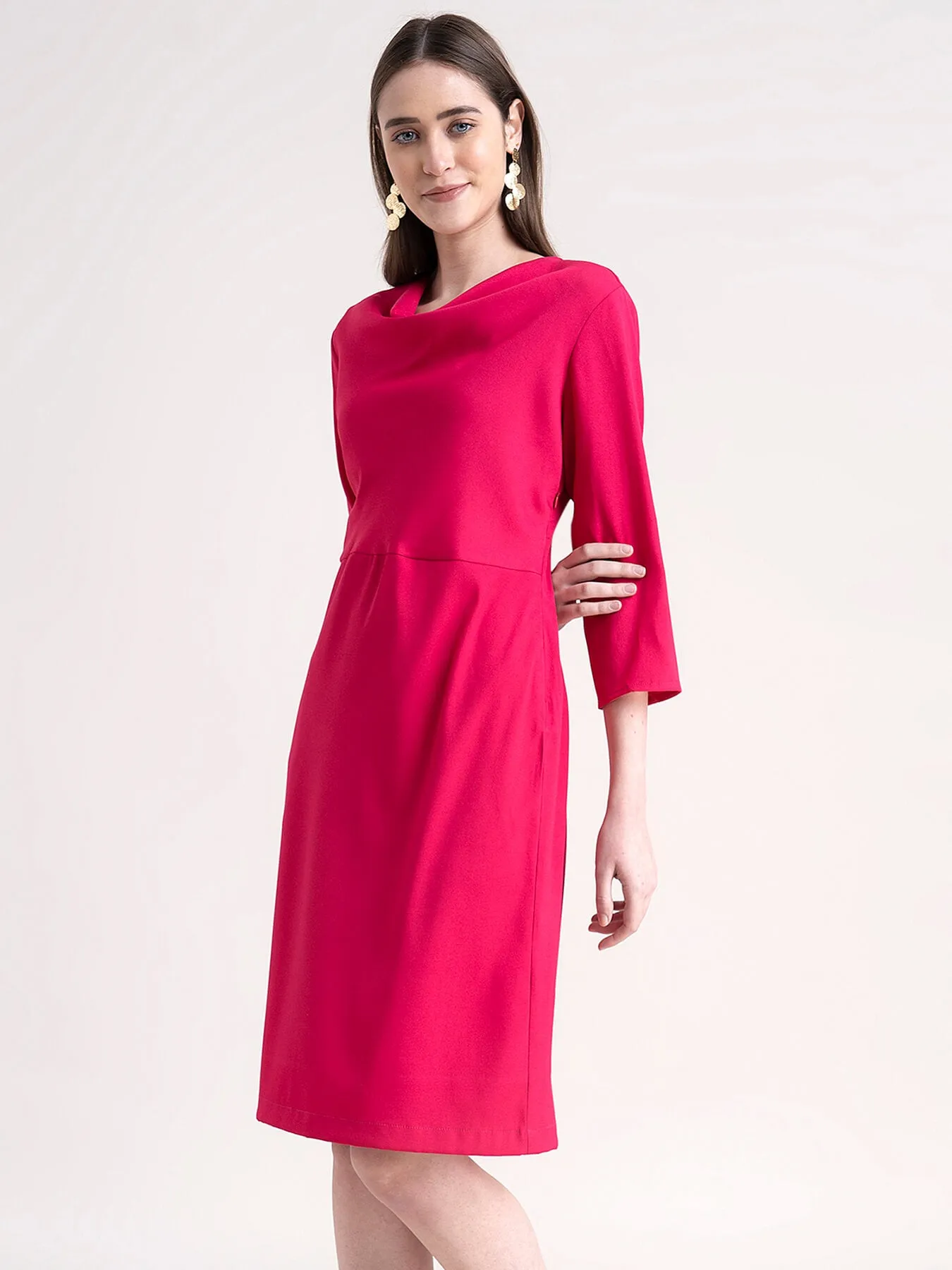 Cowl Neck Shift Dress - Fuchsia