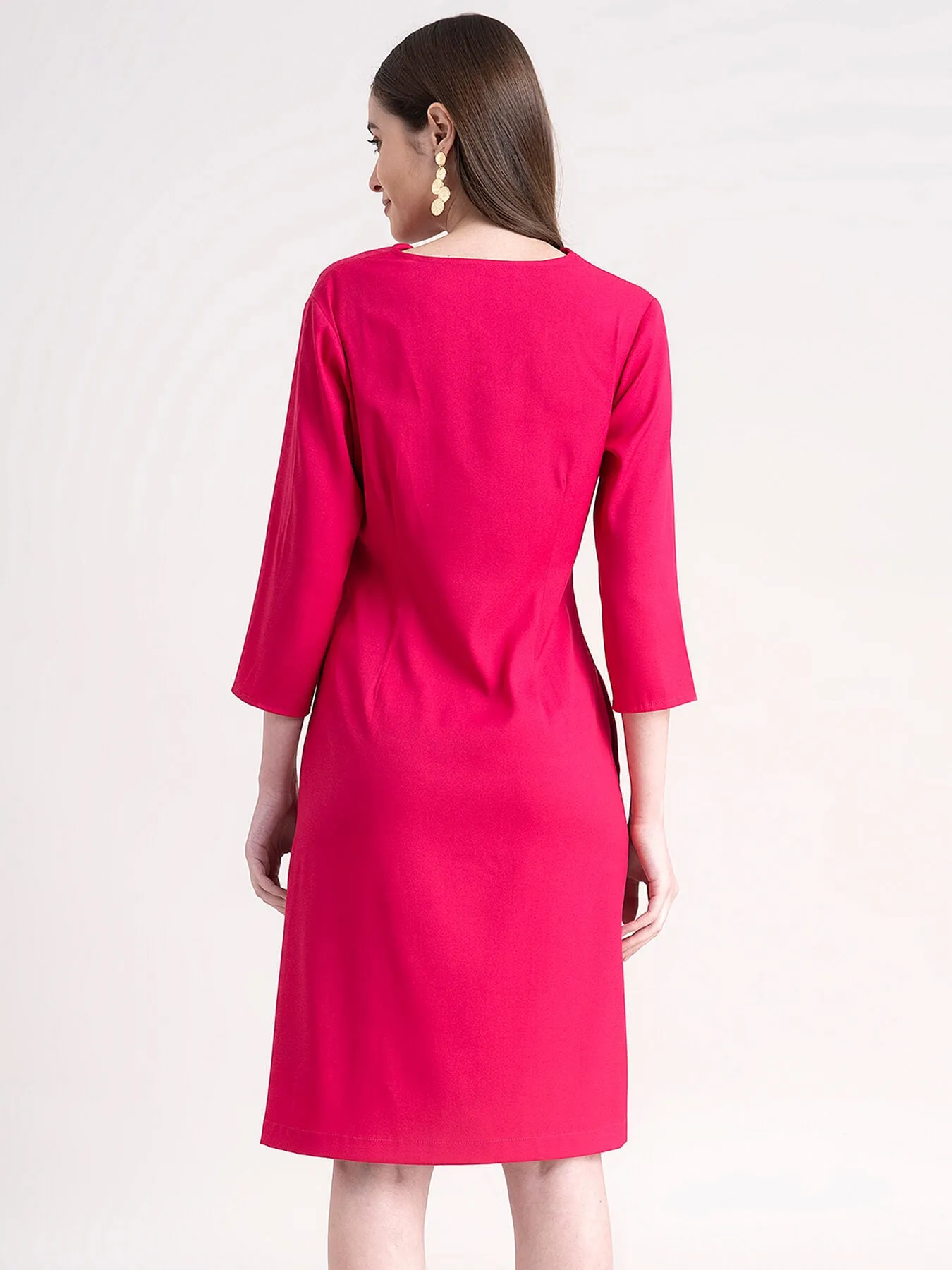 Cowl Neck Shift Dress - Fuchsia