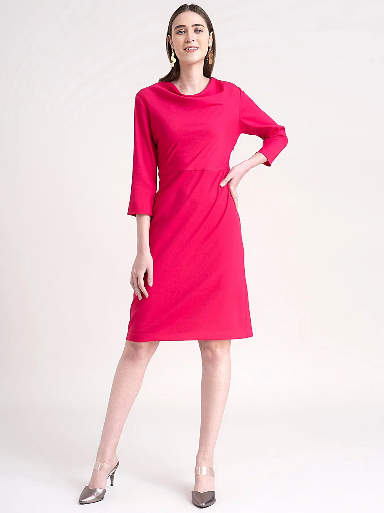 Cowl Neck Shift Dress - Fuchsia