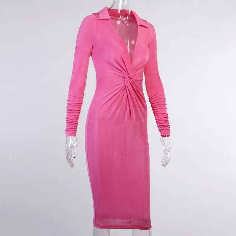 Deep V Neck Twist Shirt Dress