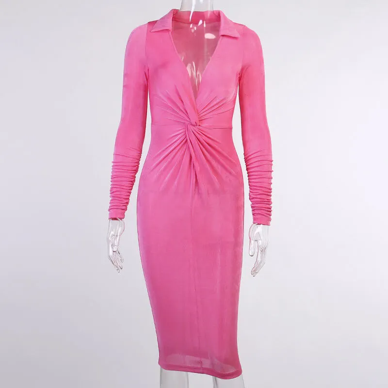 Deep V Neck Twist Shirt Dress