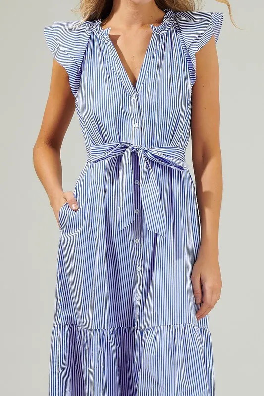 Dynamite Stripped Button Midi Dress