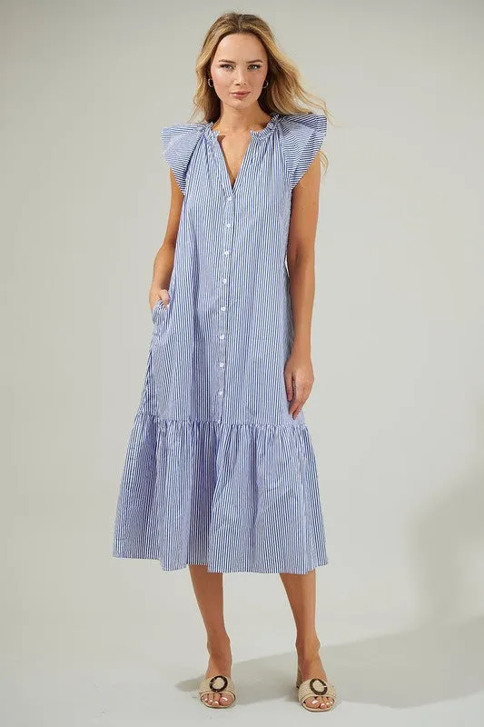 Dynamite Stripped Button Midi Dress