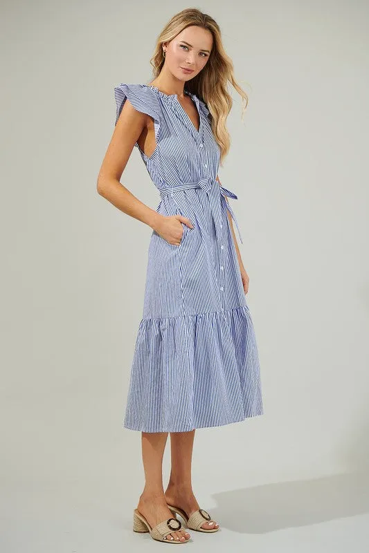 Dynamite Stripped Button Midi Dress