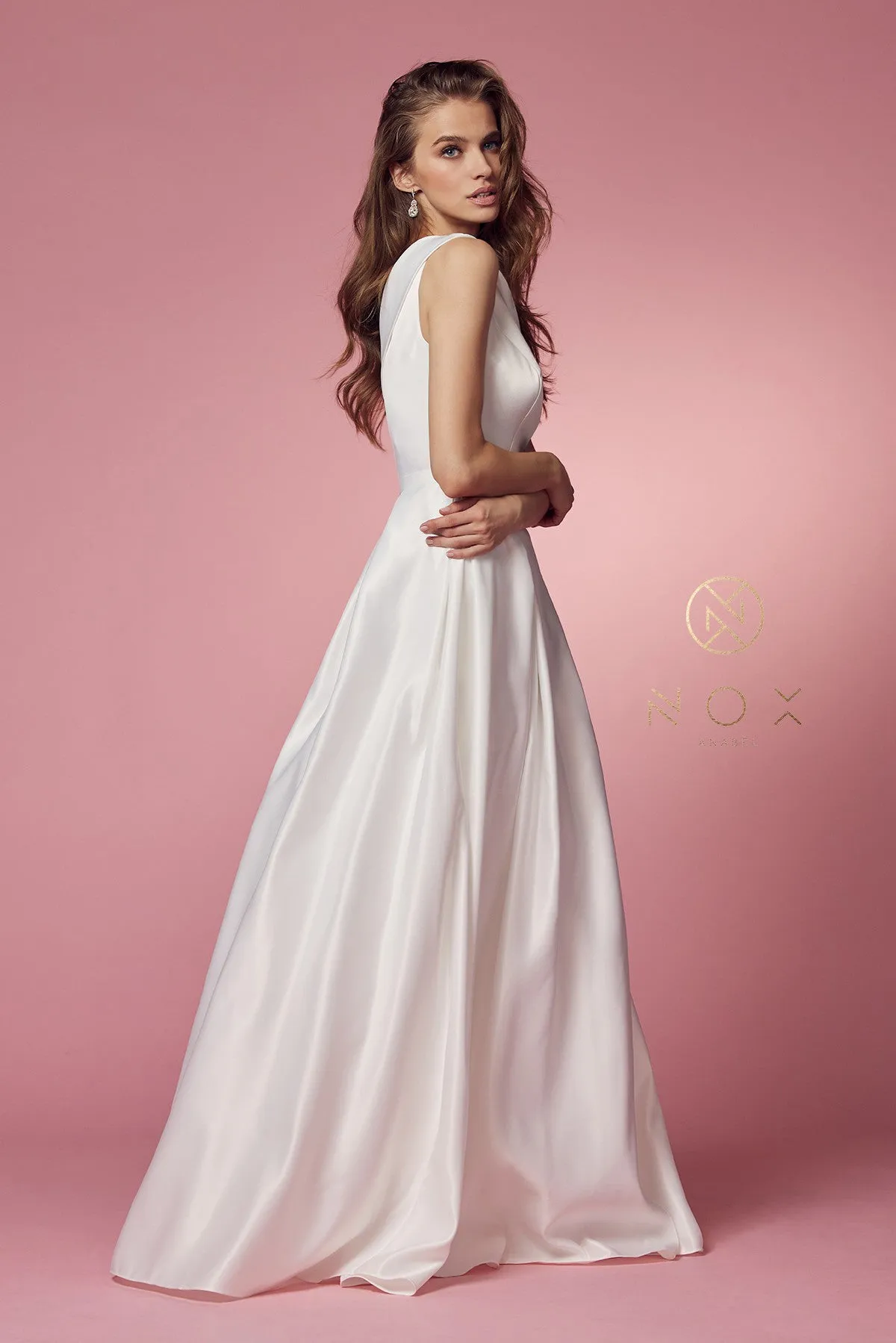 Elegant Satin A-Line Long Wedding Dress