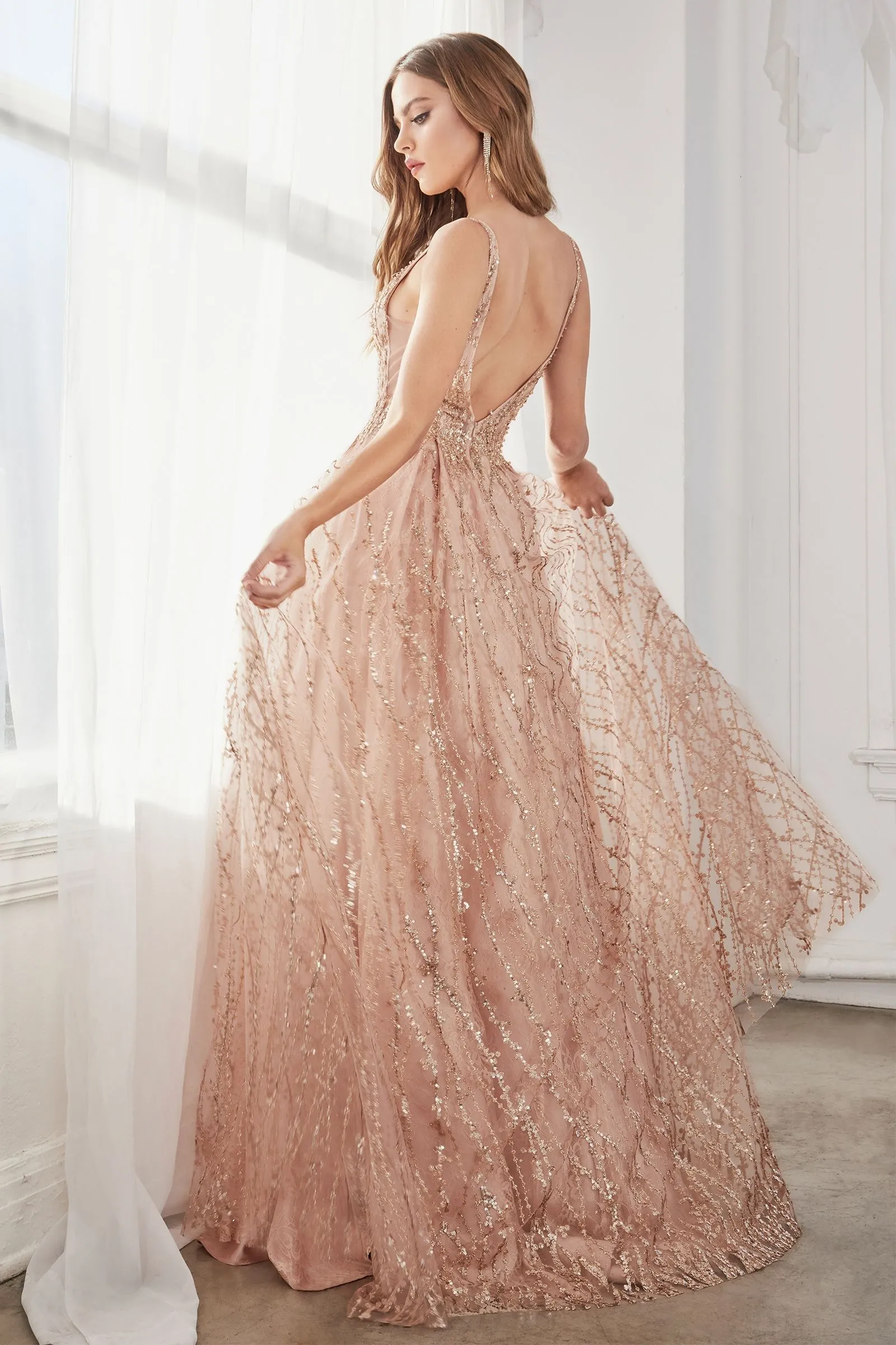 Embellished Glitter Lace Straps A-Line Long Ball Dress CDC32 Sale