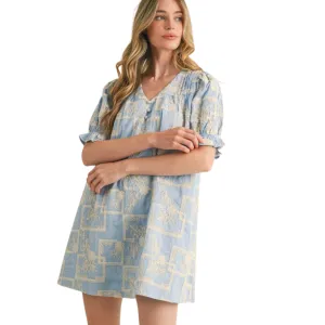 Embroidered Mini Shift Dress