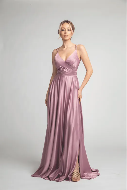 Fiesta Fashions 5102 Stunning Slit Leg Pleated V Neck Dress With Pockets
