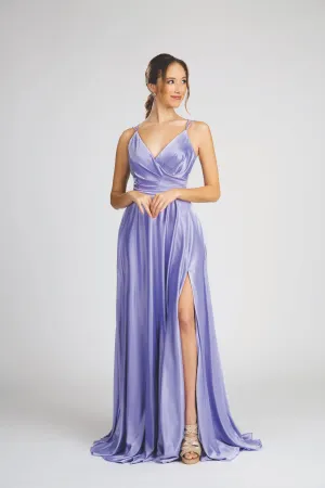 Fiesta Fashions 5102 Stunning Slit Leg Pleated V Neck Dress With Pockets