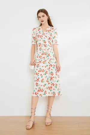 Floral Print V Neck Short Sleeve Dress
