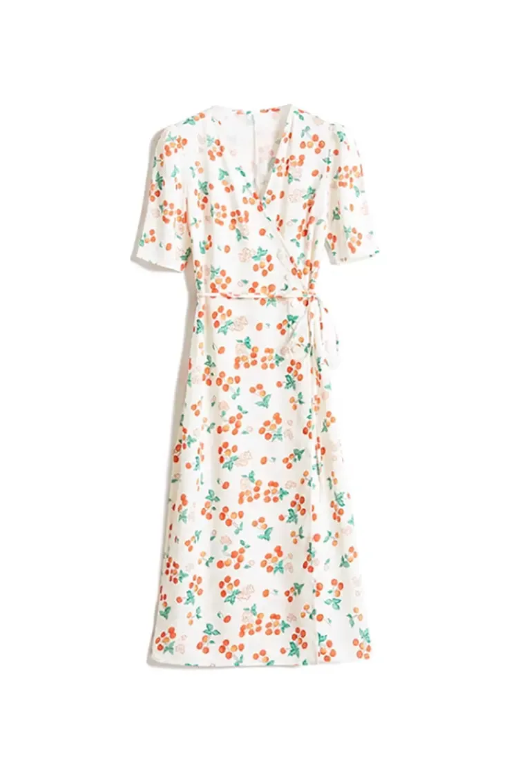 Floral Print V Neck Short Sleeve Dress