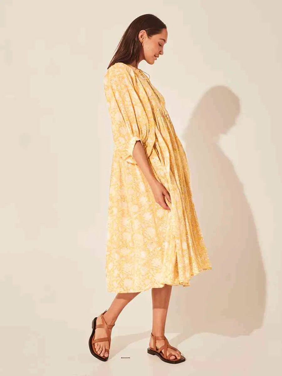 Floral Tie Neck Lantern Sleeve Dress